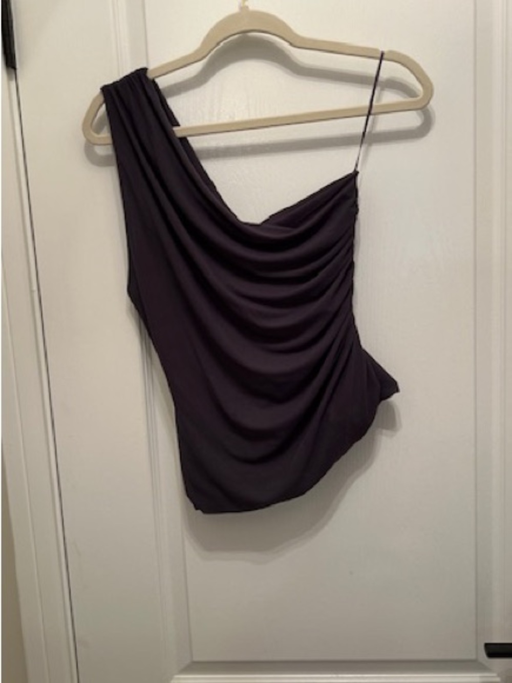 Zara Grey One-Shoulder Draped Blouse